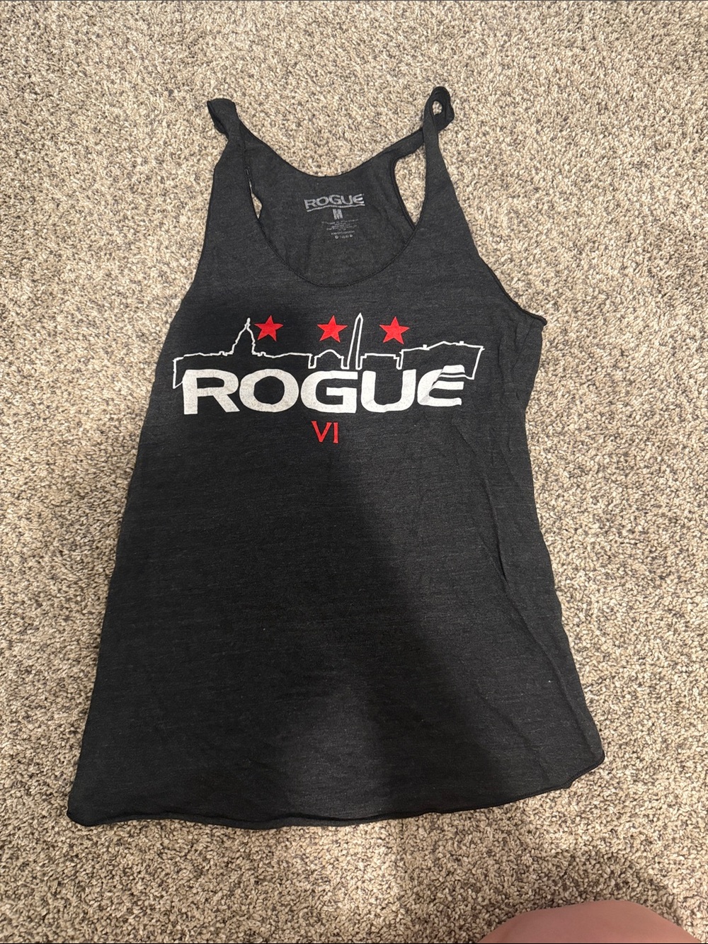 Rogue Black Tank Top with White Logo and Red Stars
